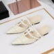 599-10 Korean version shallow mouth hollowed out wedge heel women's shoes white rivet fashion half drag pointed toe middle heel wearing slippers for women