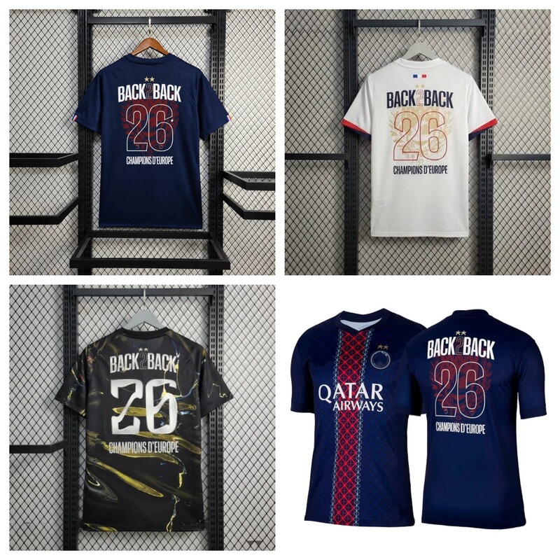 2526 Paris Champions League No. 26 Champions Double Star Commemorative Edition Home Short-Sleeve Football Jersey Thai Version Men's Printed Numbered Jersey 2526 Paris Champions League No. 26 Champions Double Star Commemorative Edition Home Short-Sleeve Football Jersey Thai Version Men's Printed Numbered Jersey