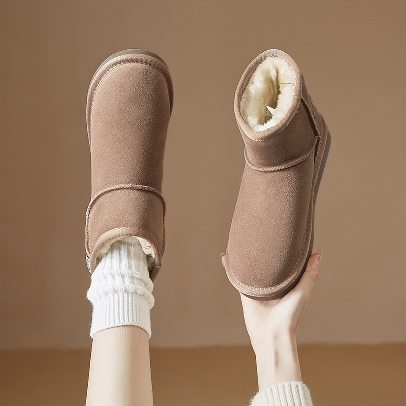 Botas de nieve Augusden para mujer, estilo nuevo otoño-invierno 2025, botines cortos con forro polar y suela gruesa, zapatos casuales cómodos de algodón.