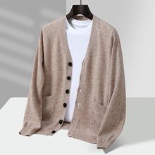 青少年V领纯色羊毛开衫男纯色纽扣毛衣洋气外套商务休闲V领羊毛衫