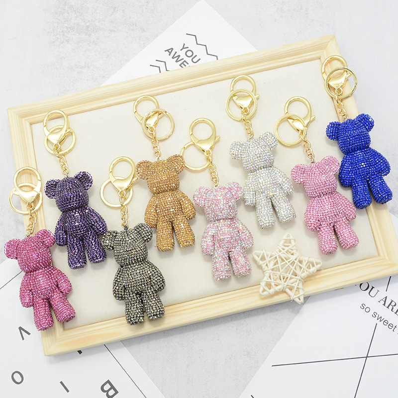 Wholesale full diamond violent bear keychain pendant cute girl bag ornaments car keychain decoration gift