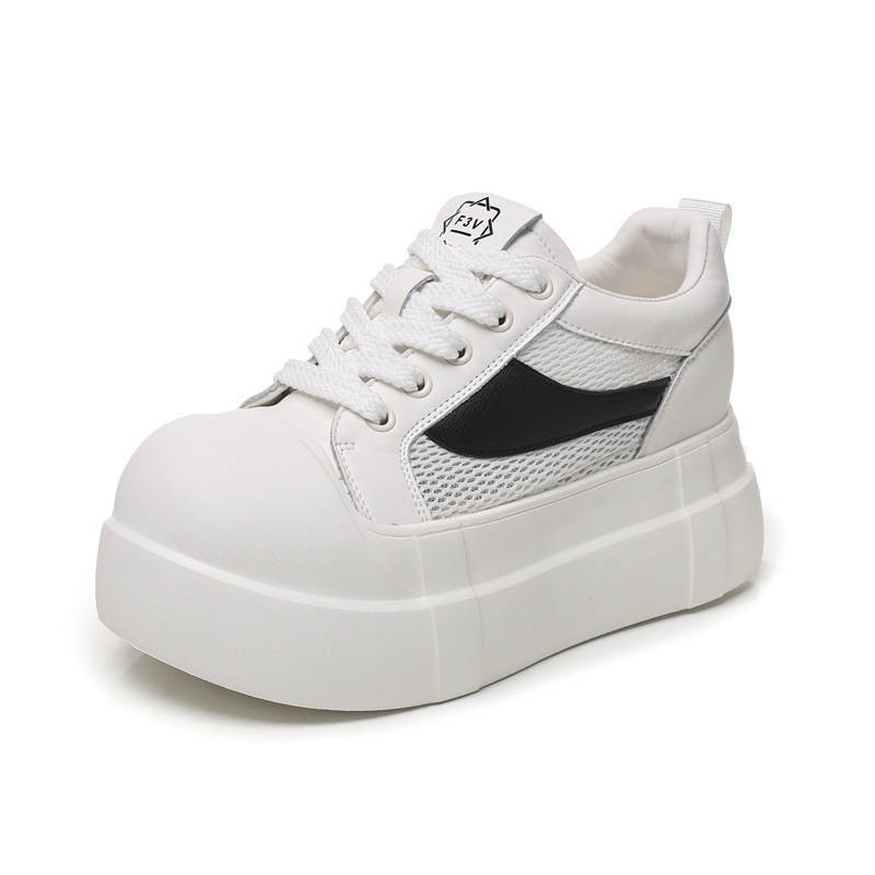 Giày sneaker nữ đế dày tăng chiều cao phong cách thể thao trắng basic — Bạc trắng
