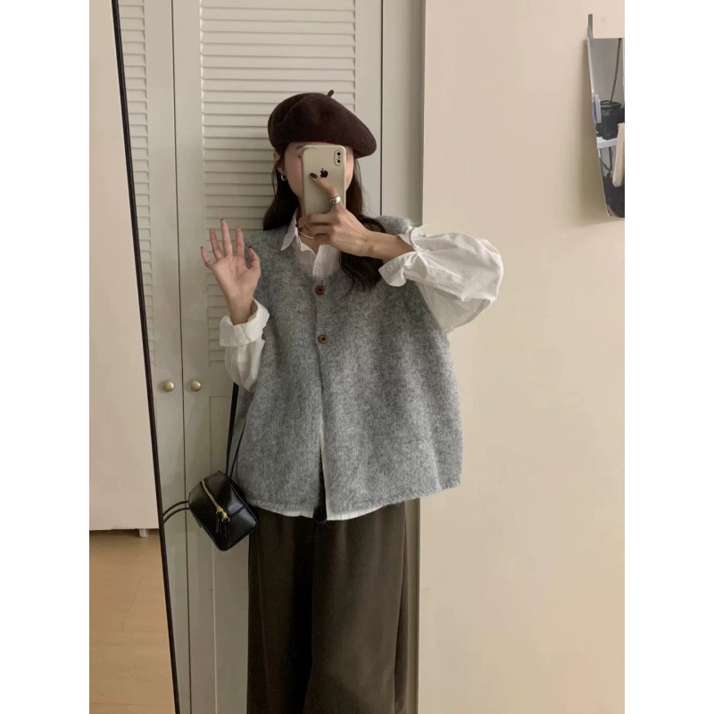Kaning Korean Style Retro Sleeveless Knitted Vest 2026 Autum New Style Loose and Lazy Style Layered Sweater Vest