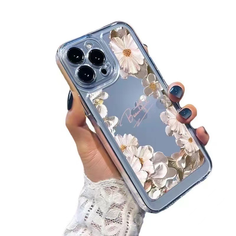 Flores de pintura al óleo para iphone16promax funda para teléfono móvil transparente Apple 15 anti-caída 14 carcasa espacial 13 Japón y Corea del Sur