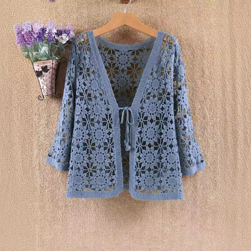 Hollow Lace Sun Protection Cardigan Strap Loose Knitted Outer Riding Air-conditioning Shirt Jacket 2024 Spring Summer Autumn New Thin Women's Clothing Hollow Lace Sun Protection Cardigan Strap Loose Knitted Outer Riding Air-conditioning Shirt Jacket 2024 Spring Summer Autumn New Thin Women's Clothing