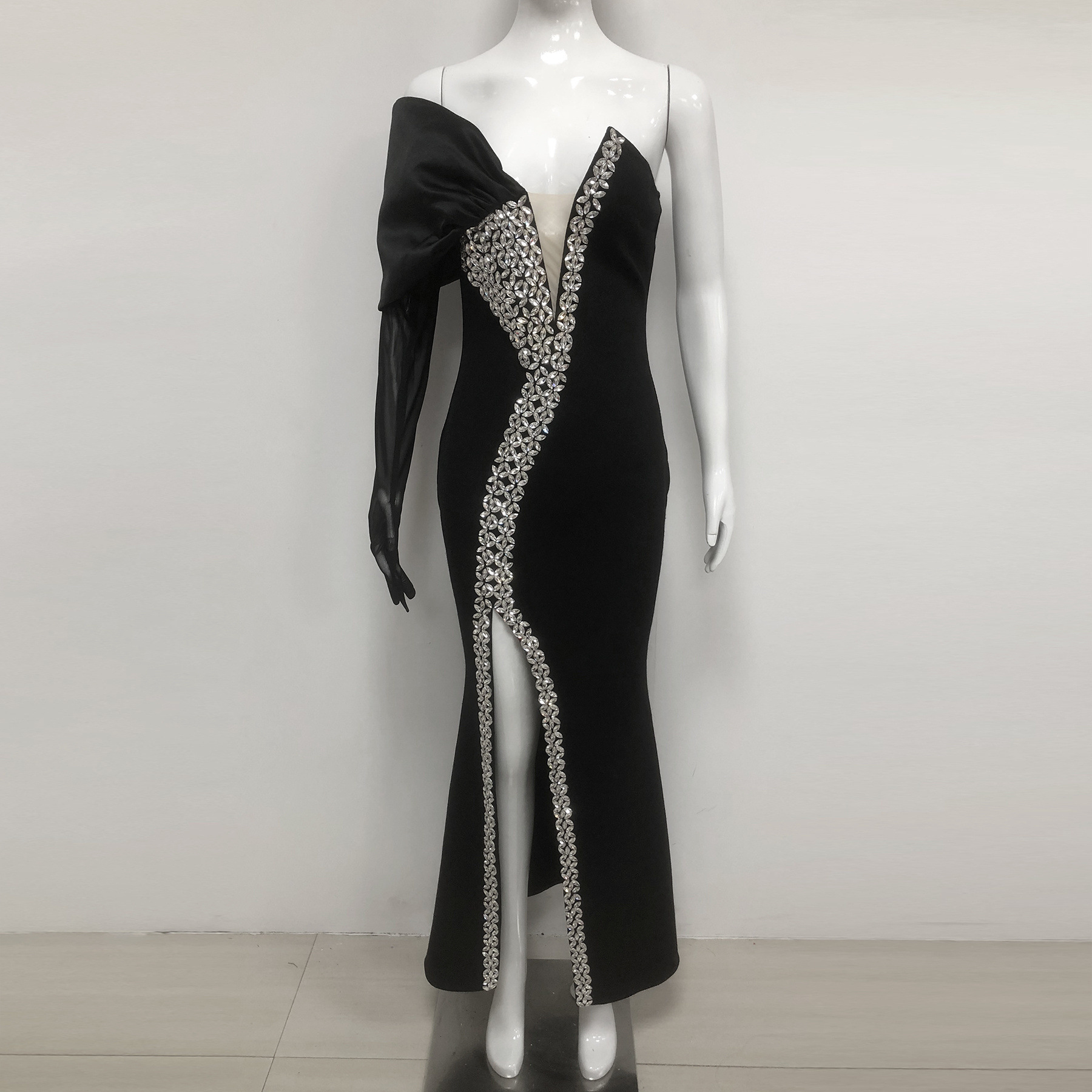 Vestido Sexy sin Tirantes con Pedrería, Estilo Europeo y Americano, Nuevo para 2025, Moda Transfronteriza de Amazon, Cintura Alta, Ajustado, Tipo Vendaje image 4