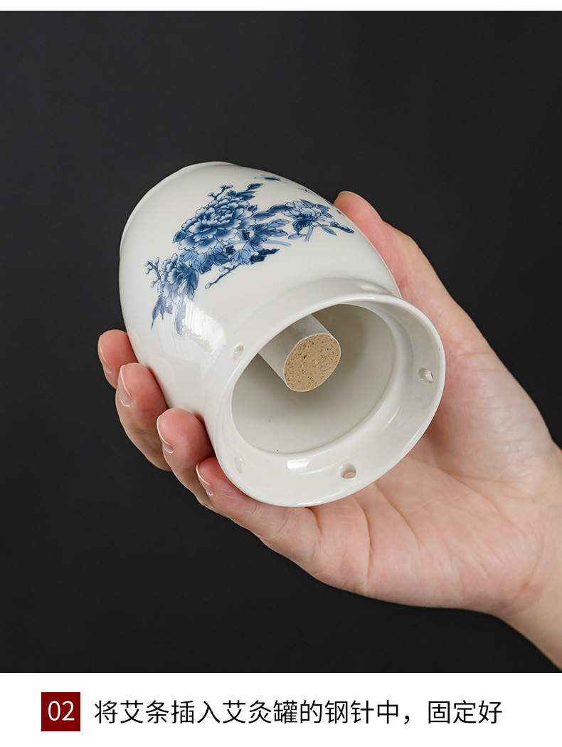 Ceramic Moxibustion Jar Heat-Resistant Moxa Box with Steel Ash Guard Portable Warming Tool for Body Care quality and texture