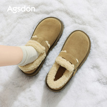 奥古狮登厚底勃肯鞋女2025新款冬季加绒加厚棉鞋复古一脚蹬毛毛鞋