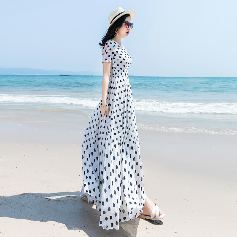 Summer shiffon red long retro dress