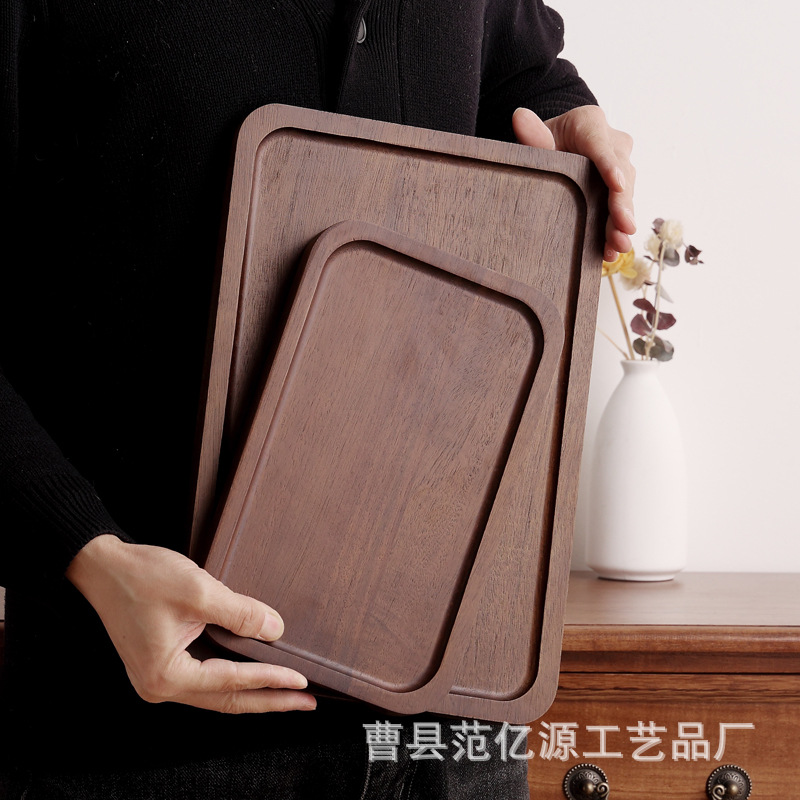 日式托盘家用实木长方形托盘杯架放水杯茶杯盘收纳盘子木质餐盘托