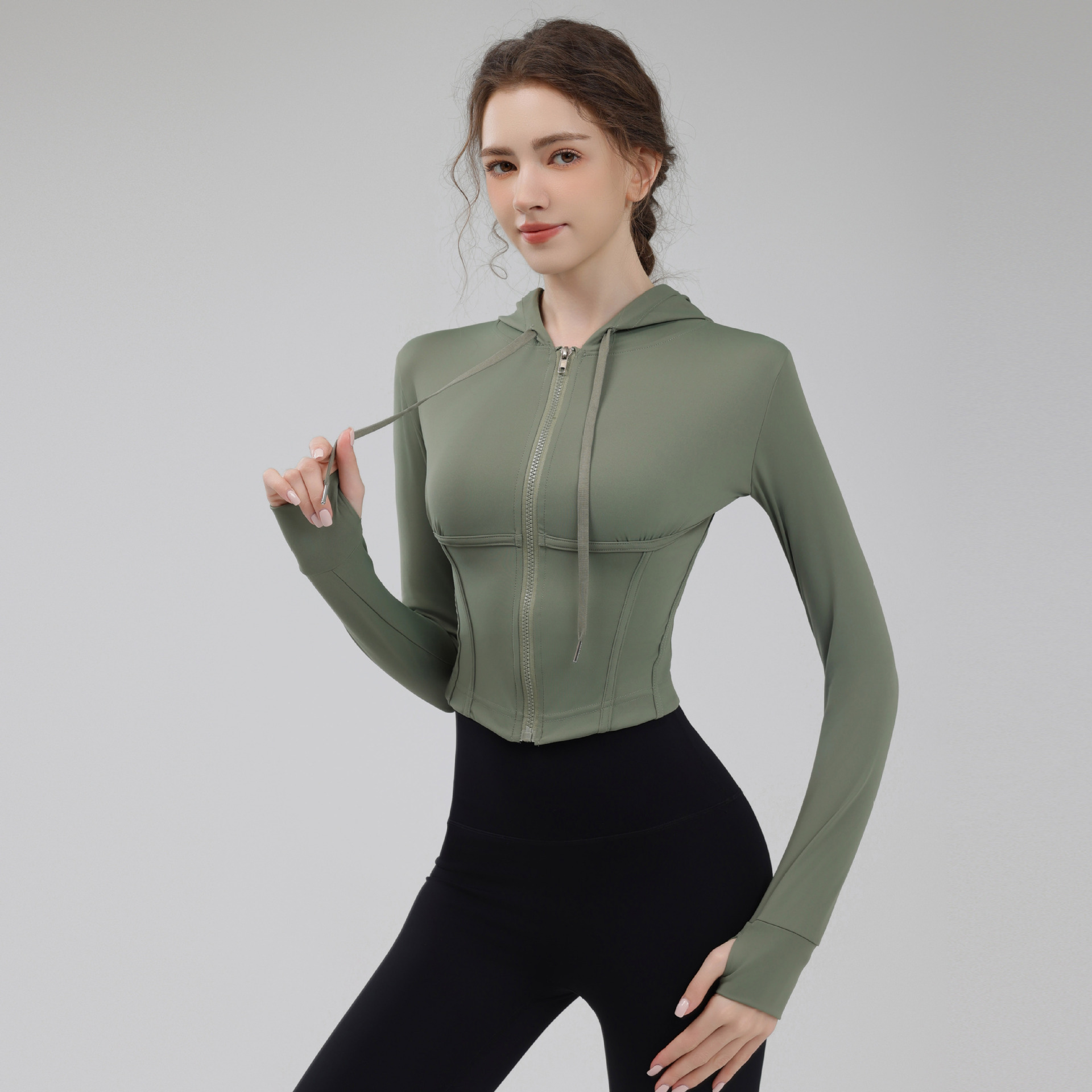 Quick dry short yoga clothing with zipper