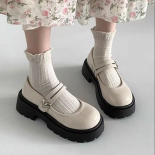 Summer Round-Toe Thick-Soled Shallow-Mouth Thick-Heeled Flats for Women 2024 New Retro with Skirt White Mary Jane Small Leather Shoes