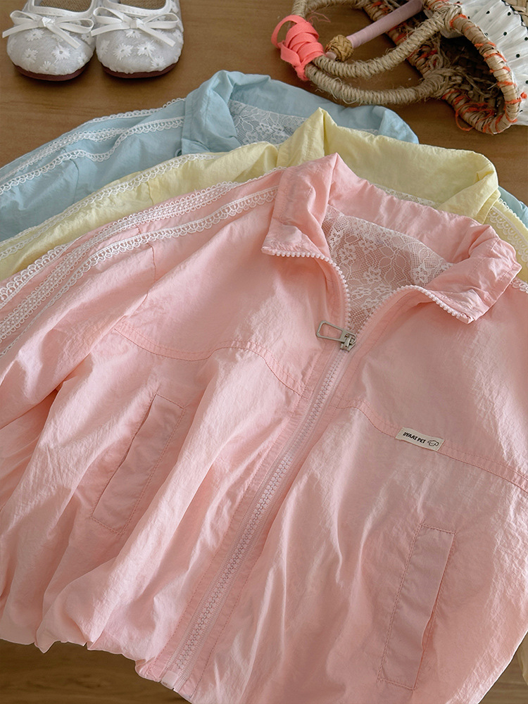 Chaqueta de protección solar para niños para niñas, estilo de verano 2025, nuevos niños, cuello alto, costura, chaqueta de encaje, ropa de piel fresca image 5