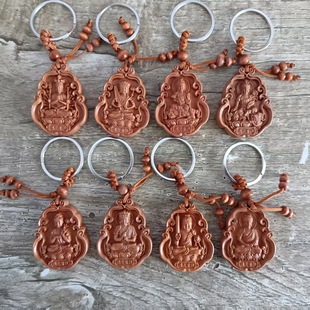 Peach Wood Patron Saint Keychain Twelve Zodiac Signs Natal Buddha Car Keychain Eight Patron Saints to Ensure Safety