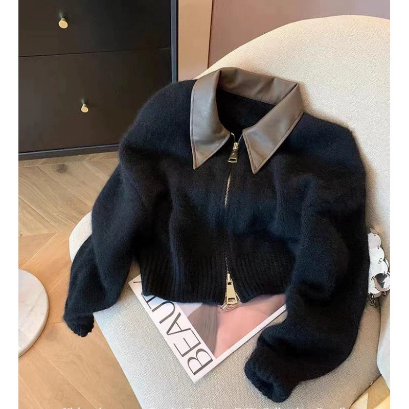 Вязаный свитер, кардиган, демисезонная куртка на молнии, стиль Chanel, воротник-поло