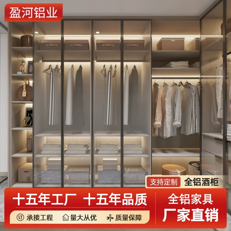 Весь дом Индивидуальный современный простой стиль Бытовая спальня Стеклянная дверь Комбинированная стена Шкаф из алюминиевого сплава Металлическая Гардеробная