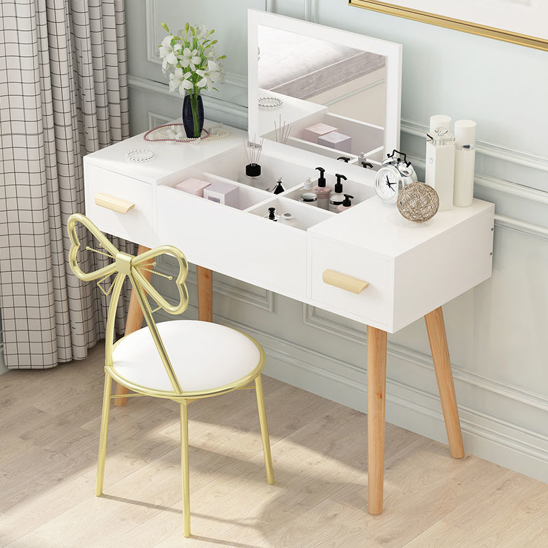 Modern Simple Flip-Top Dressing Table Internet Celebrity Dressing Table Dressing Table Mirror Can Be Hidden Folding Storage Cabinet Integrated Bedroom