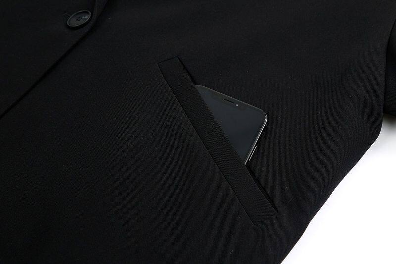 Áo blazer nữ dáng rộng cổ vest tay dài phong cách thanh lịch — quần kaki, đen, Bông đen, Kaki và bông chi tiết 7