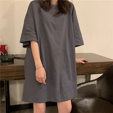 纯棉宽松280克 女夏短袖薄款睡衣韩版可爱五分袖棉质简约灰色家居