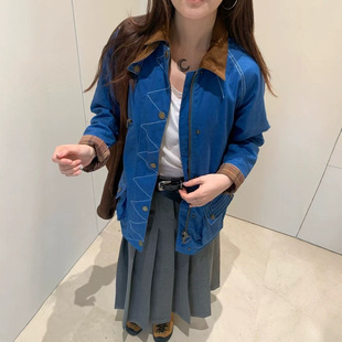 Yuan! Bar Home Mid-Length Oil Wax Coated Wax Jacket Lapel Retro Lazy Loose Version Casual and Versatile