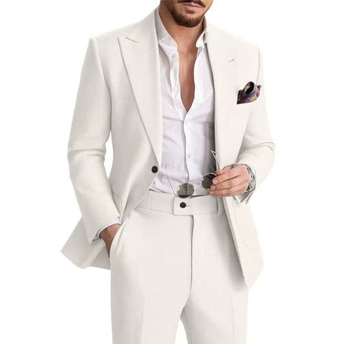 Amazon cross-border men's linen two-piece suit, men's casual suit, beach groom wedding suit Amazon cross-border men's linen two-piece suit, men's casual suit, beach groom wedding suit