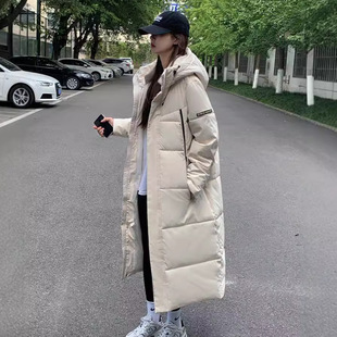 Down Cotton Jacket for Women 2024 New Thickeneded Korean Style Loose Hooded Long Knee-Length Cotton Outwear Winter Cotton Jacket