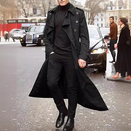 Men's Long-Style Windbreaker Fashion Casual Outerwear for Independent Stations in Europe and America