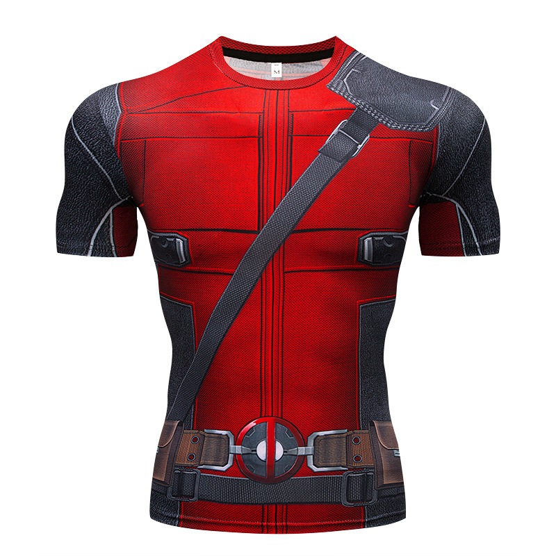 ヨーロッパとアメリカのアベンジャーズ 3D Tシャツスポーツタイツメンズ吸汗性フィットネスバスケットボールユニフォームメンズ半袖弾性|undefined
