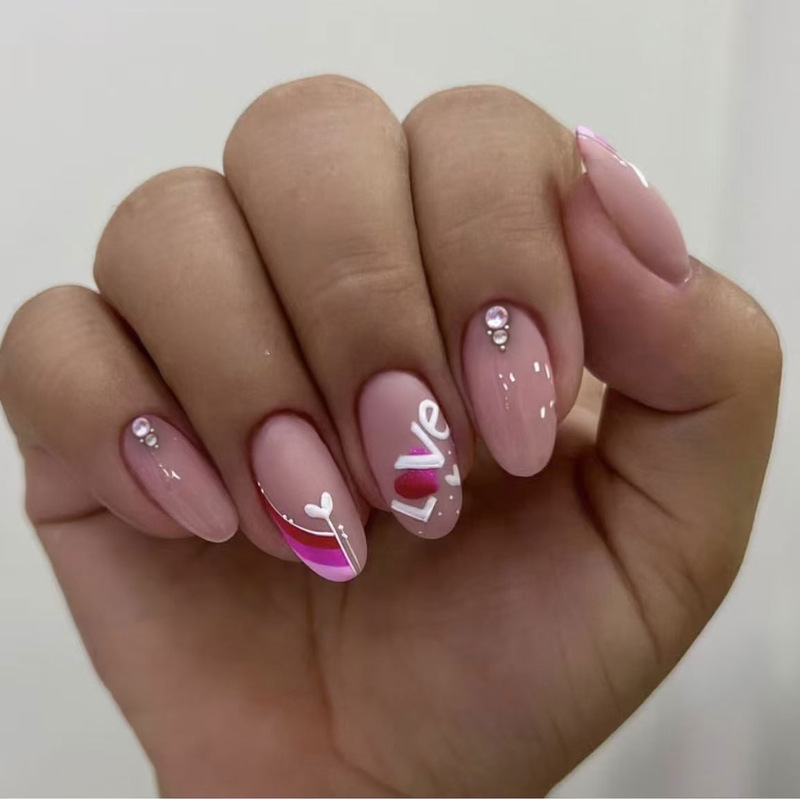 X-0780 Is Not Exaggerated but Still Has Detailed Pink Heart Letters and Diamond Embellishments That Perfectly Match the Aesthetic of Wearable Nail Art X-0780 Is Not Exaggerated but Still Has Detailed Pink Heart Letters and Diamond Embellishments That Perfectly Match the Aesthetic of Wearable Nail Art