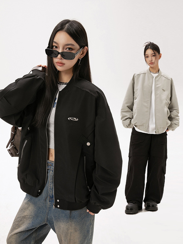 韩路男装侧边活页设计飞行员夹克外套同款春季情侣棒球服上衣q|undefined