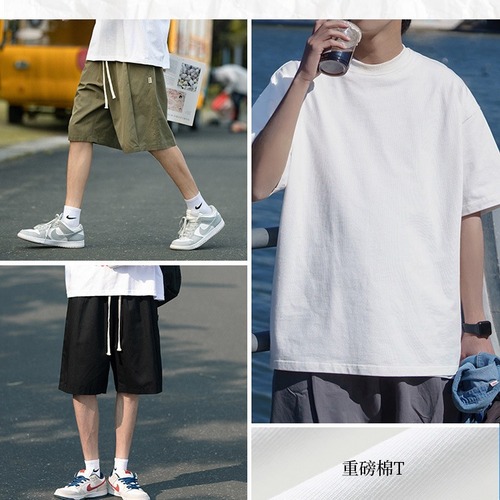 Japanese-style work shorts for men, summer thin model, trendy brand, loose and versatile, single-color straight-leg sports casual five-panch pants