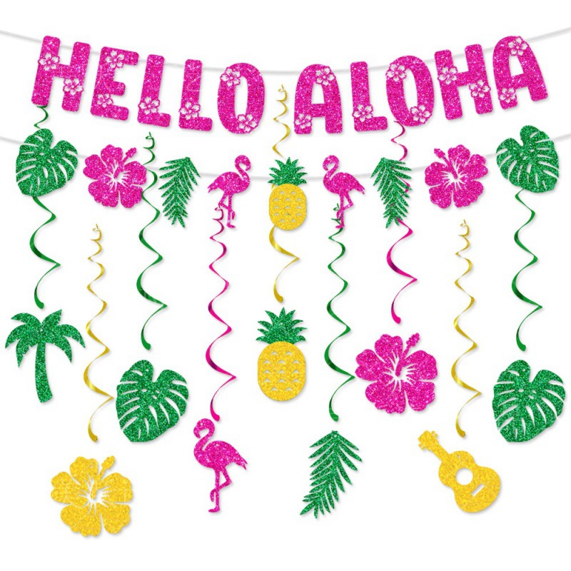 Europa y Estados Unidos transfronterizos Hawaian decoración de la bandera espiral verano flamenco espiral colgante Aloha bandera