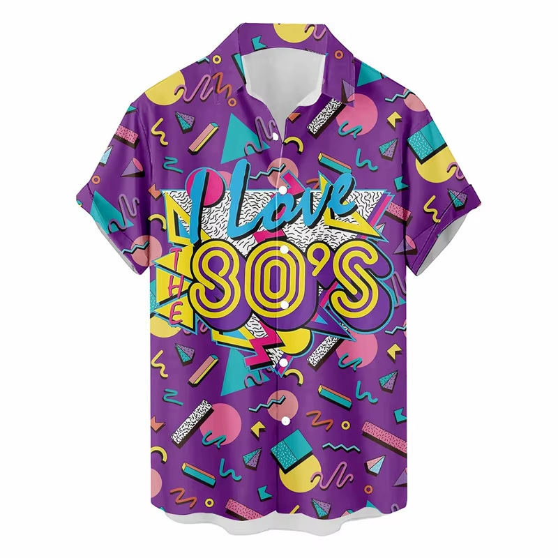 80s and 90s retro Hawaiian shirts, men's clothing, fashionable prints, summer home shirts