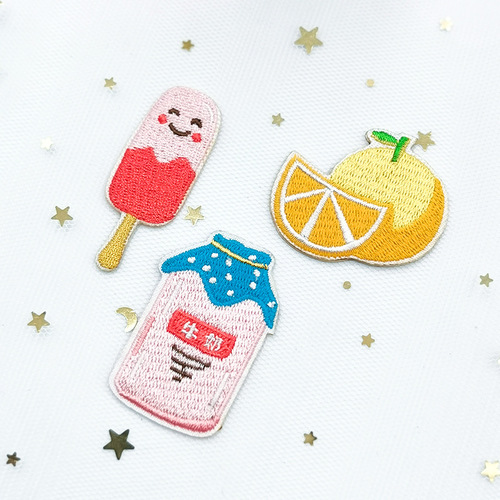 Wholesale cute cartoon fruit embroidery patch fabric for DIY patchwork bags, self-adhesive embroidery patches