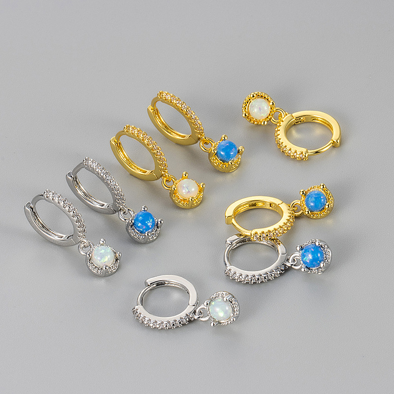 European and American Hot-selling Zircon Inlaid Opal Aobao Pendant Ear Buckle Niche High-end Earrings Light Luxury Cross-border Ear Ring for Women