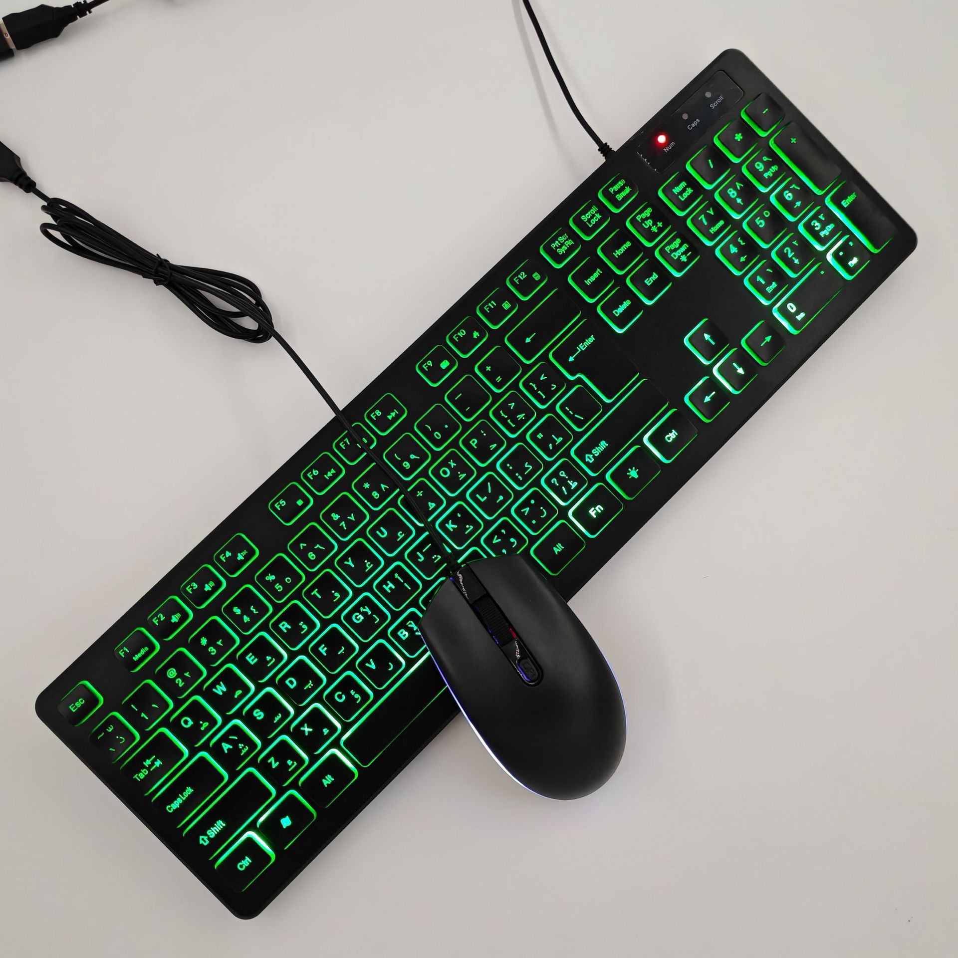 Комплект клавиатуры и мыши арабской версии с зеленой подсветкой
