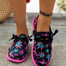 2025外贸新款大码系带彩色低帮单鞋女涂鸦懒人帆布平底单鞋跨境