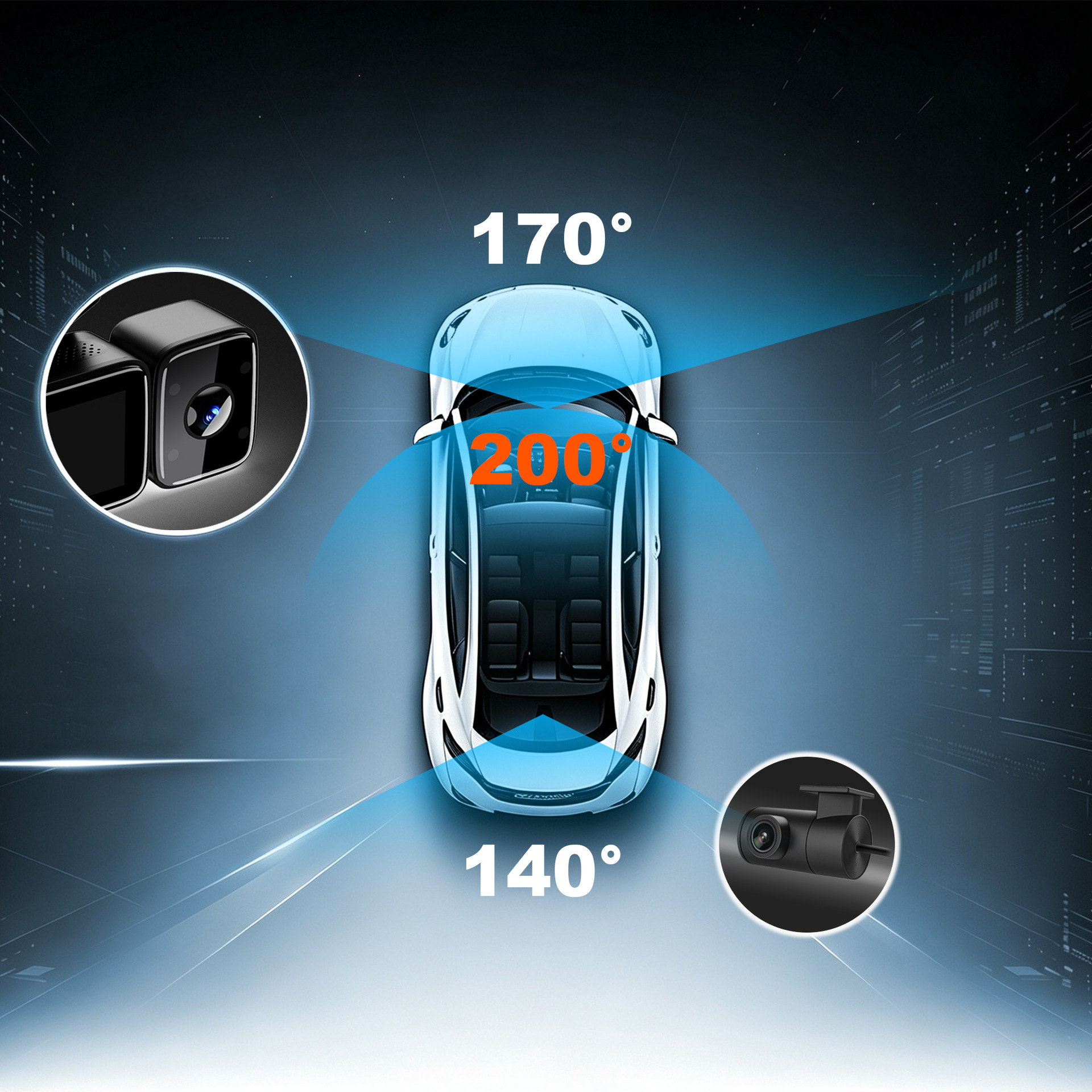 Cross-border car dashcam with high-definition 4K, 200-degree fisheye lens, front and rear triple recording dashcam