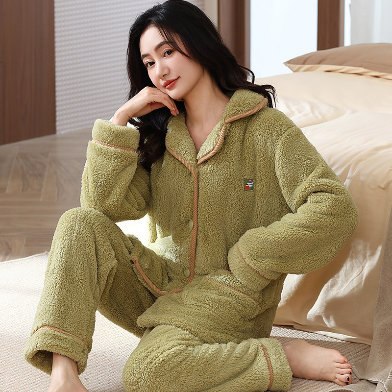 睡衣女秋冬季珊瑚绒套装加绒加厚甜美清新两件套御寒家居服可外穿|undefined