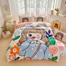 2025新款加厚大版卡通印花牛奶绒四件套