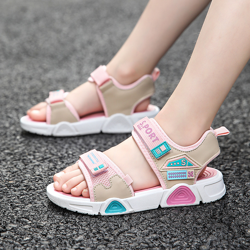 Nuevas sandalias de dedos abiertos para niños, zapatillas antideslizantes suaves para niños, zapatos de playa para niños, azul rosa