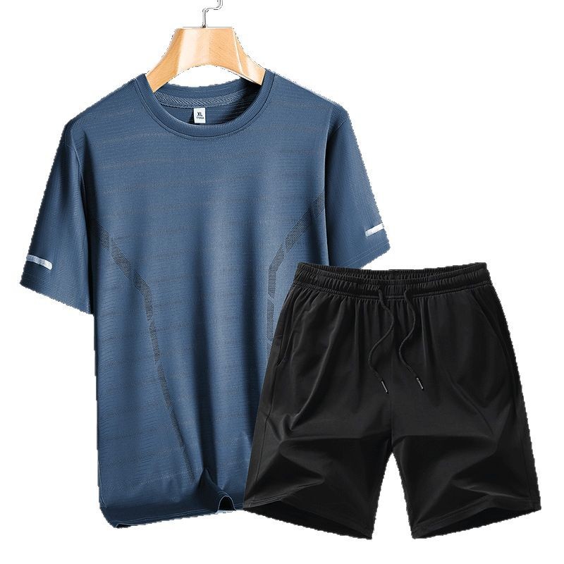 Hielo camiseta delgada hombre y mujer secado rápido correr mangas cortas alta elástica juego deportivo de hielo transpirable dos piezas fabricante de chaqueta superior