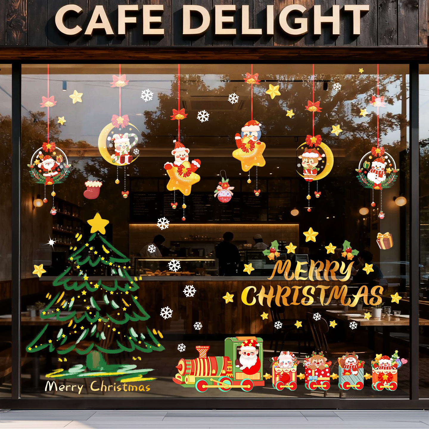圣诞节装饰品静电贴2025新款窗贴玻璃贴纸橱窗圣诞树氛围场景布置