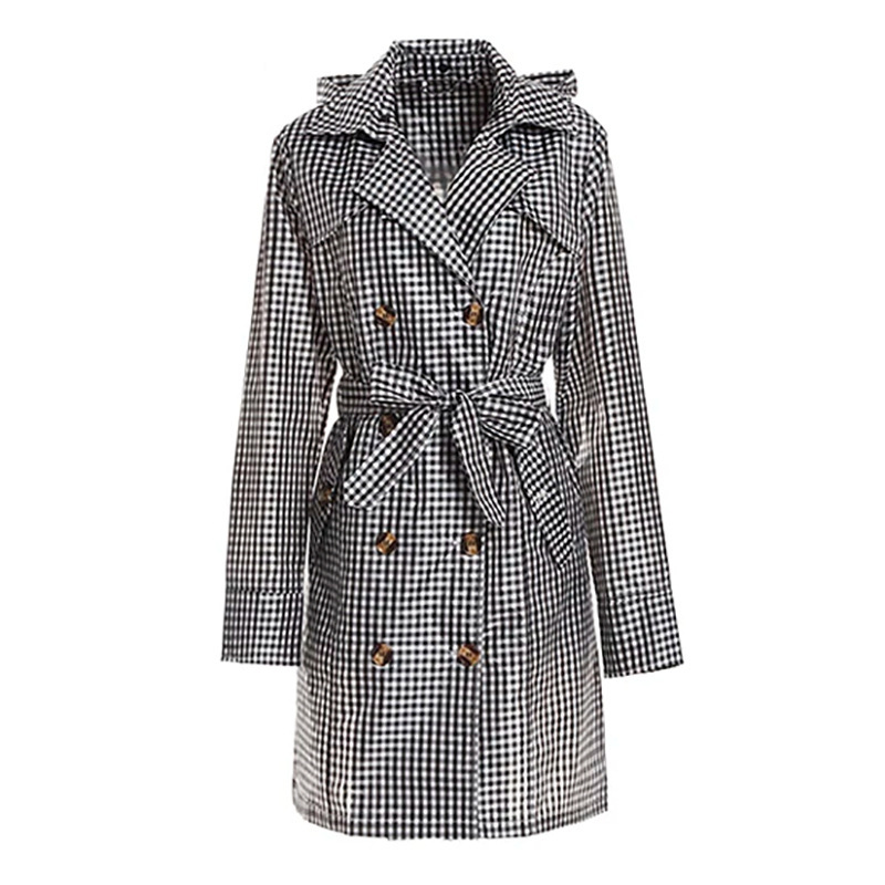 Fashion Trench Coat, Korean Style Raincoat, Mid-Length Trench Coat, Waist-Cinching Slimming Plaid Rainproof Jacket, Japanese Style Cross-Border Raincoat
