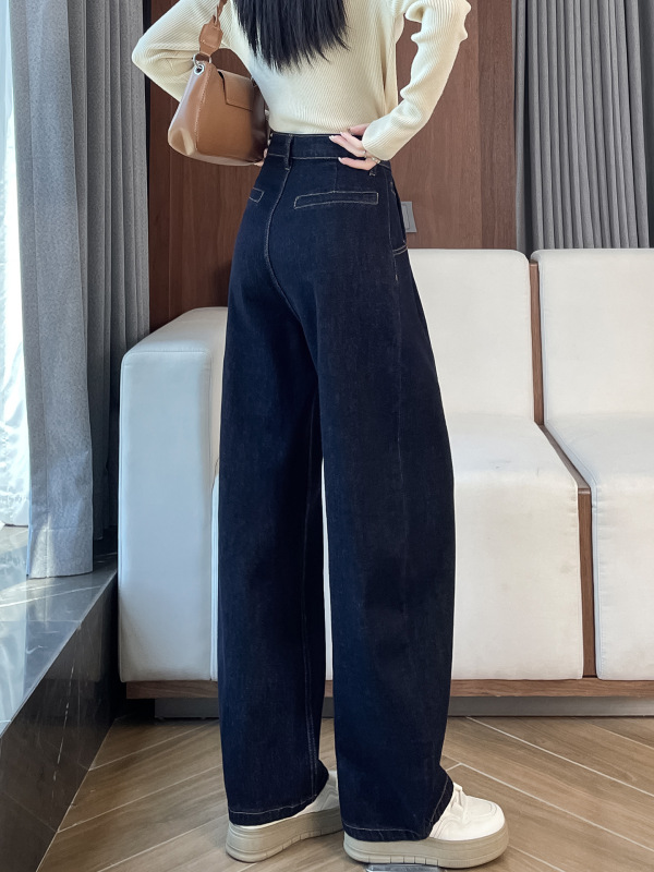 牛仔镰刀裤女2025秋冬高腰显瘦宽松窄版遮胯直筒牛仔长裤女A5694|undefined