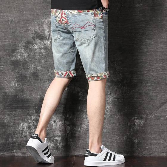 Summer New Embroidered Hole Denim Shorts Men's Light Luxury Trendy Brand Five-point Pants Korean Style Trendy Breeches Pants