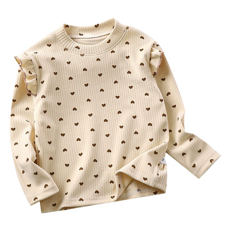 Осенне-зимняя Базовая рубашка с цветочным принтом для девочек Осенняя футболка с летящими рукавами для девочек Универсальная популярная в Интернете Базовая рубашка с летящими рукавами для девочек