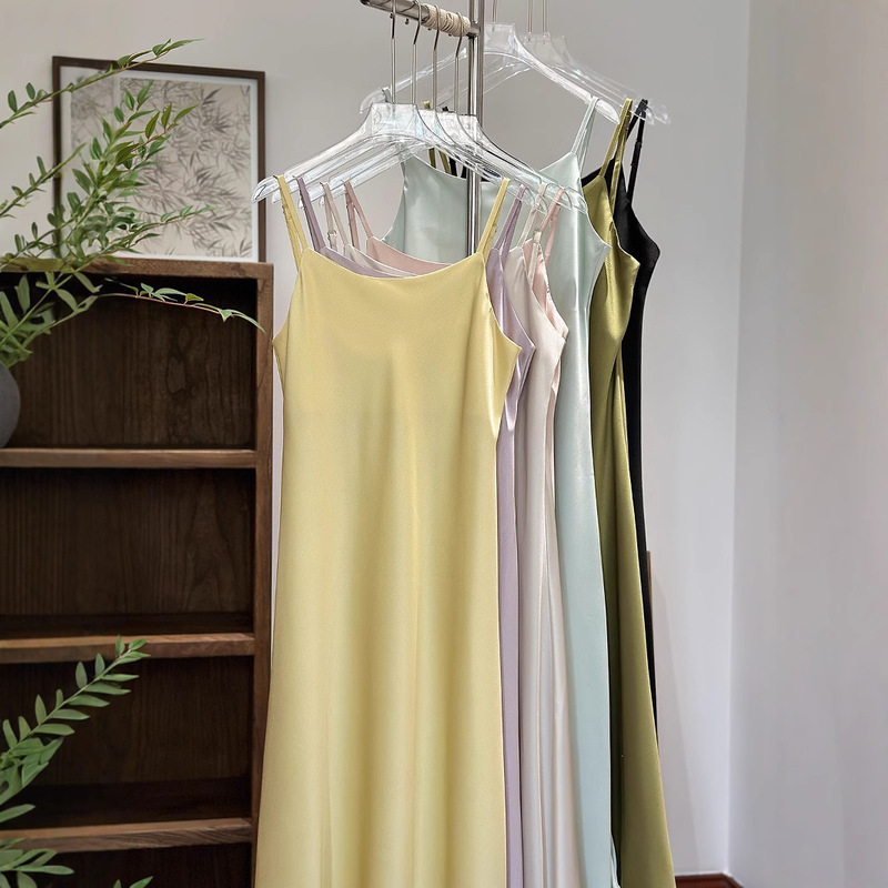 New Chinese Style National Style Basic Versatile Acetic Acid Sling dress Women's Spring and Summer Elegant High-grade Satin Long Dress New Chinese Style National Style Basic Versatile Acetic Acid Sling dress Women's Spring and Summer Elegant High-grade Satin Long Dress