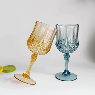 厂家直销酒吧红酒杯创意砖石纹香槟杯洋酒杯葡萄酒彩色高脚塑料杯