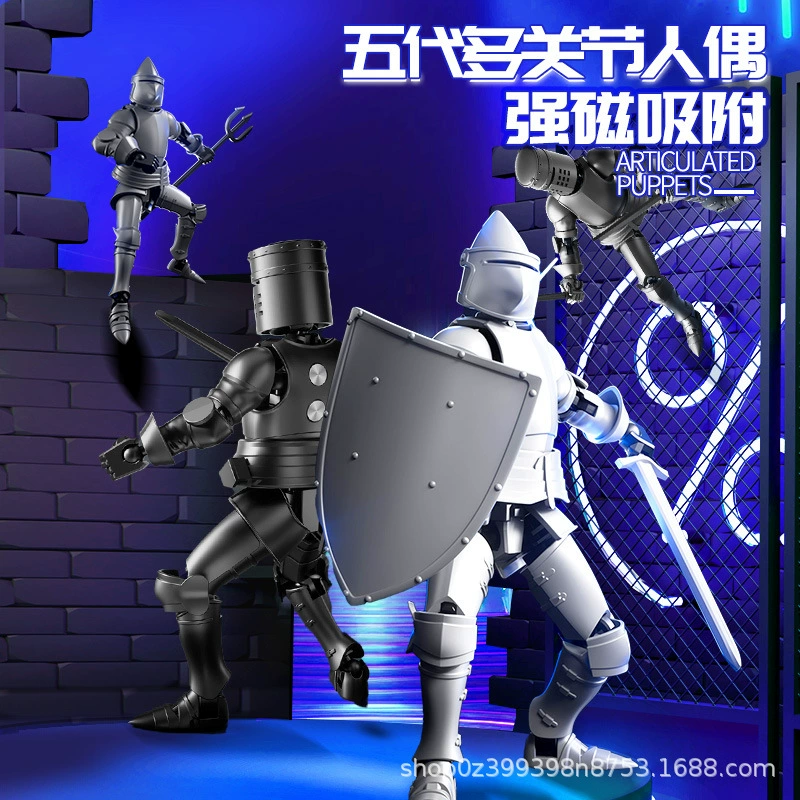Cross -border explosion magnetic suction lucky 13 puppet five -generation medieval knight warrior joint can creative decompression model